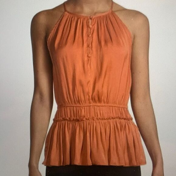 PHILOSOPHY GATHERED HALTER-NECK PEPLUM-TOP IN TERRACOTTA NWT - Picture 1 of 10